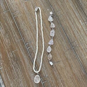 Elegant Silver and White Frosty Sea Glass and Pearl Necklace snd bracelet